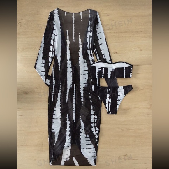 NEW Women's 3 Piece Bikini & Drawstring Cover Up Set- Sz Lg - Picture 4 of 9